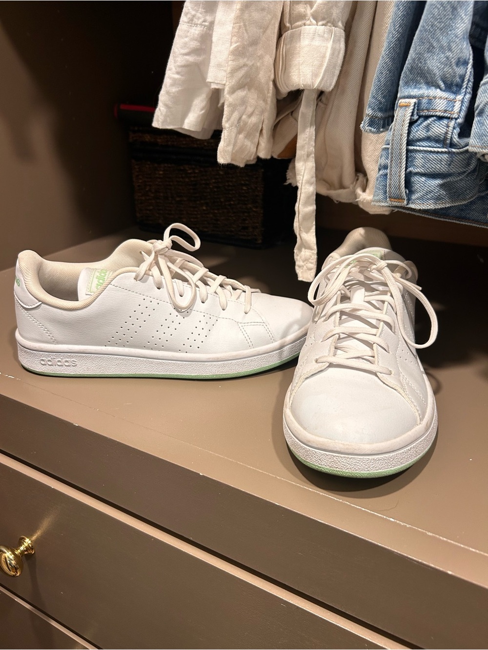 adidas Women's White Leather Sneakers with Mint Trim